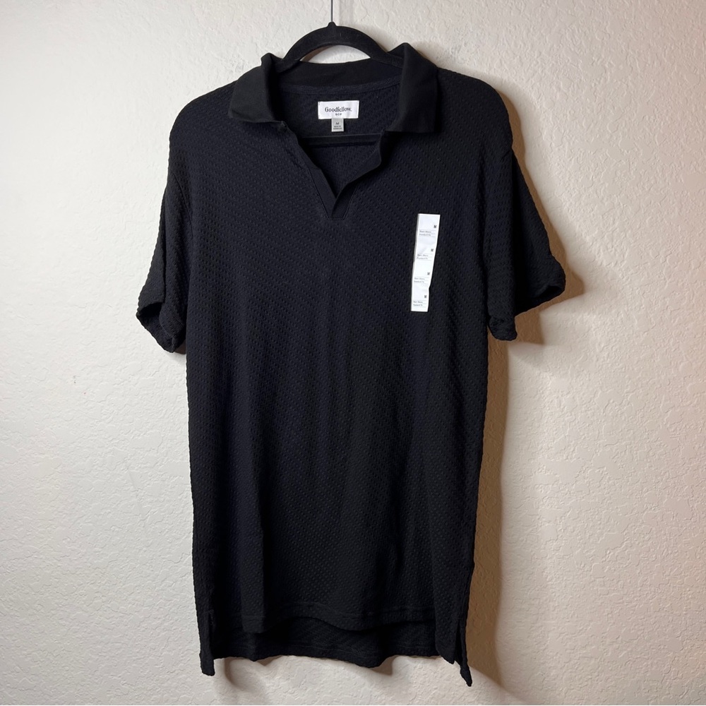 NEW Goodfellow & Co. Ebony Waffle Knit V-Neck Polo Shirt Medium